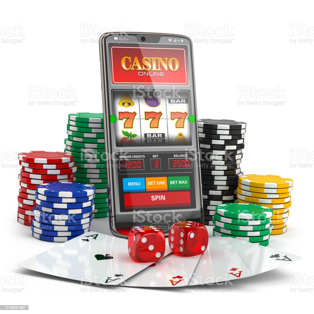 Online Casino Slot Machine On Smartphone Screen Dice Casino Chips And Cards  Stock Photo - Download Image Now - iStock